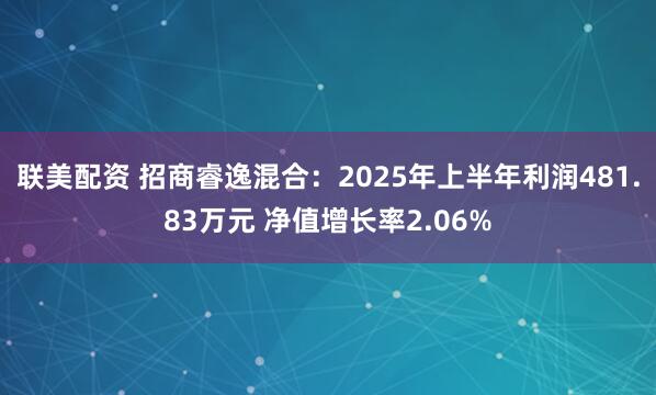 联美配资 招商睿逸混合：2025年上半年利润481.83万元 净值增长率2.06%